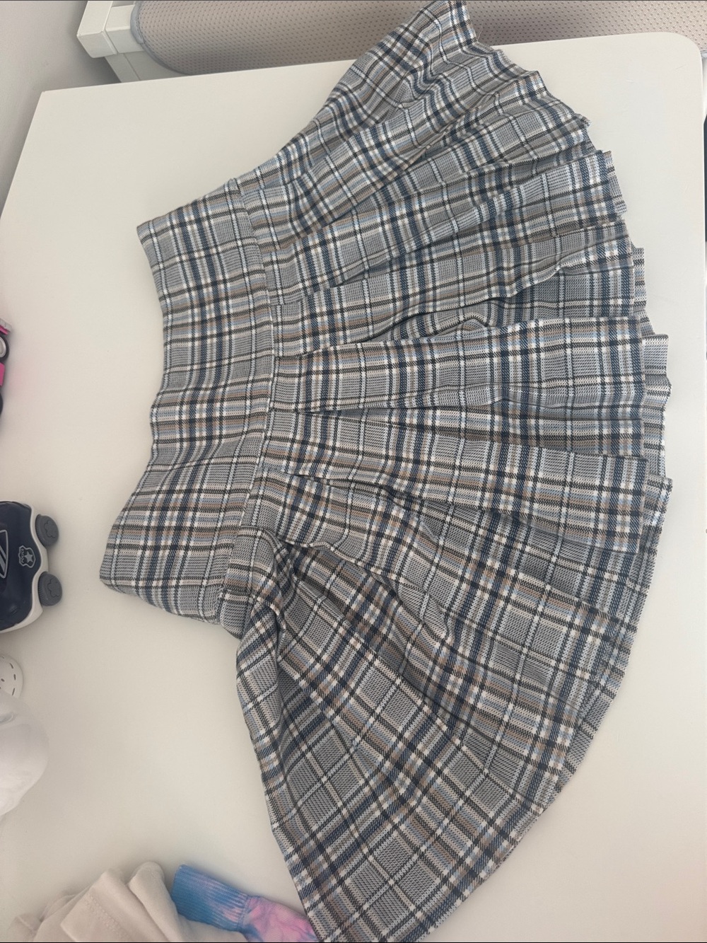 Zara Grey Plaid Pleated Skater Mini Skirt with Blue Accents